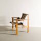 Vintage Swedish Carl-Axel Acking Wooden "Trienna" Armchair Cowhide, 1950s