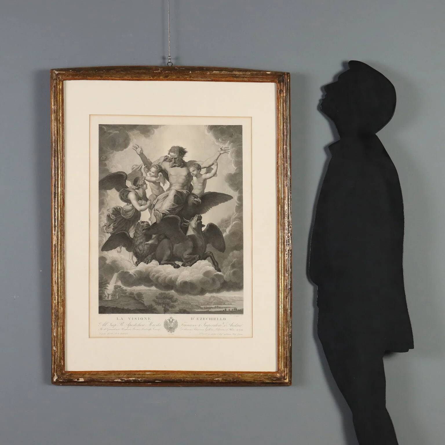 Old etching signed Paolo Caronni "Vision of Ezekiel" 1825