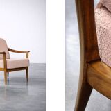 Vintage Mid-Century Modern Wood and Fabric Armchairs from W. Knoll, Set of 2