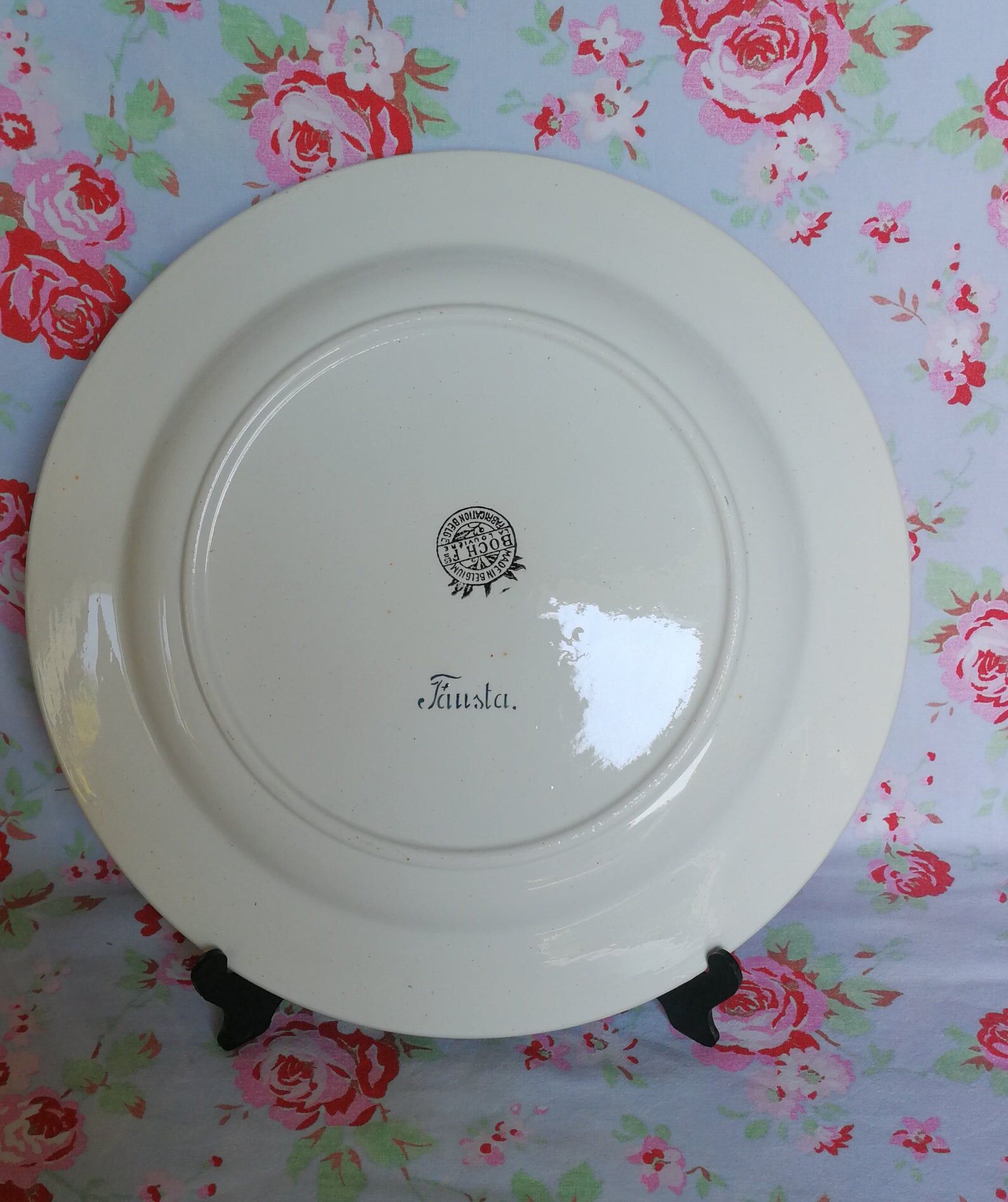 Big dish Boch Brothers fausta ancient rose flowers green stencil