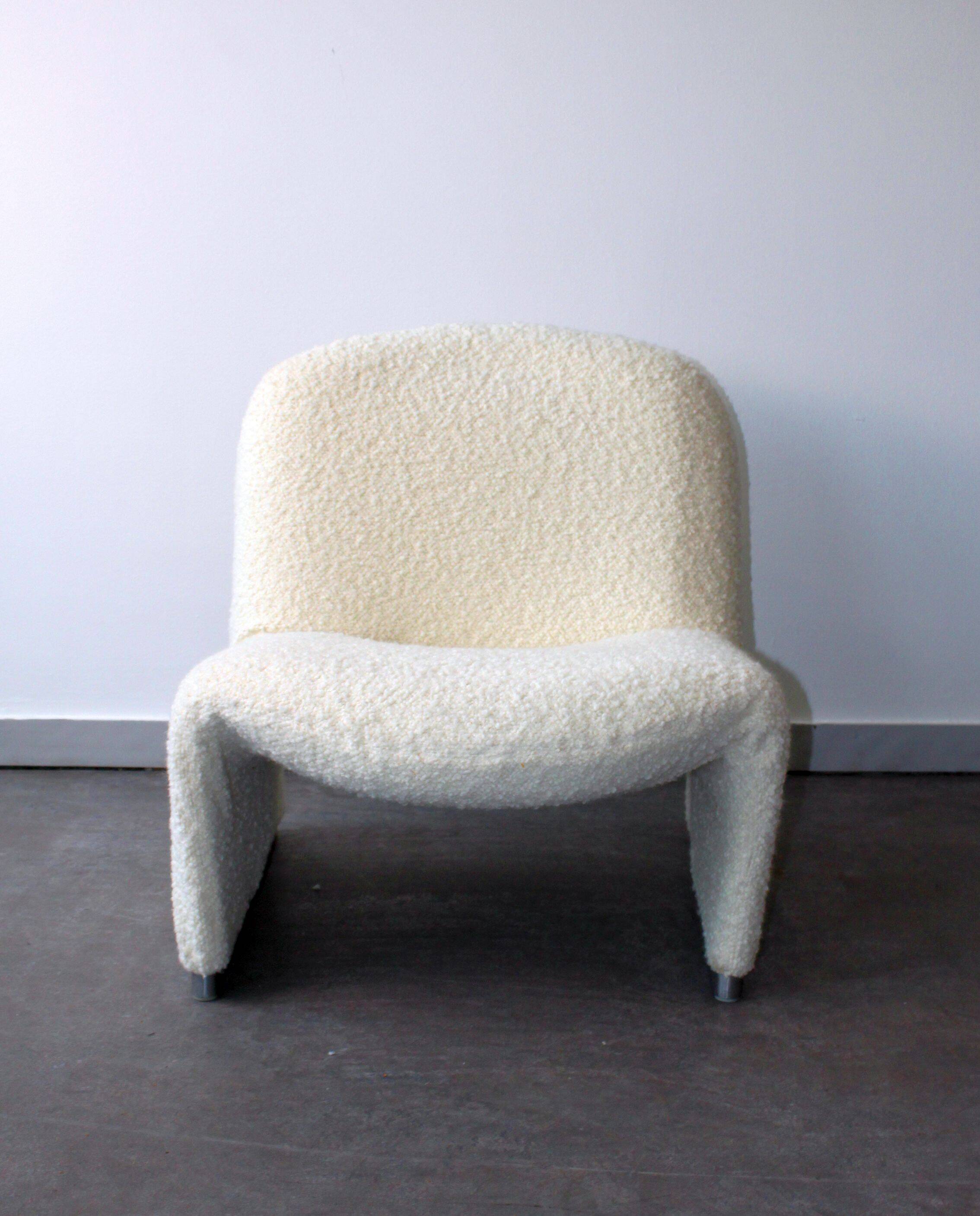 Pair of vintage Alky armchairs in steel and boucle wool by Giancarlo P.