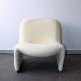 Pair of vintage Alky armchairs in steel and boucle wool by Giancarlo P.