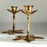 Pair of VINTAGE solid BRASS Flower CANDLE HOLDERS