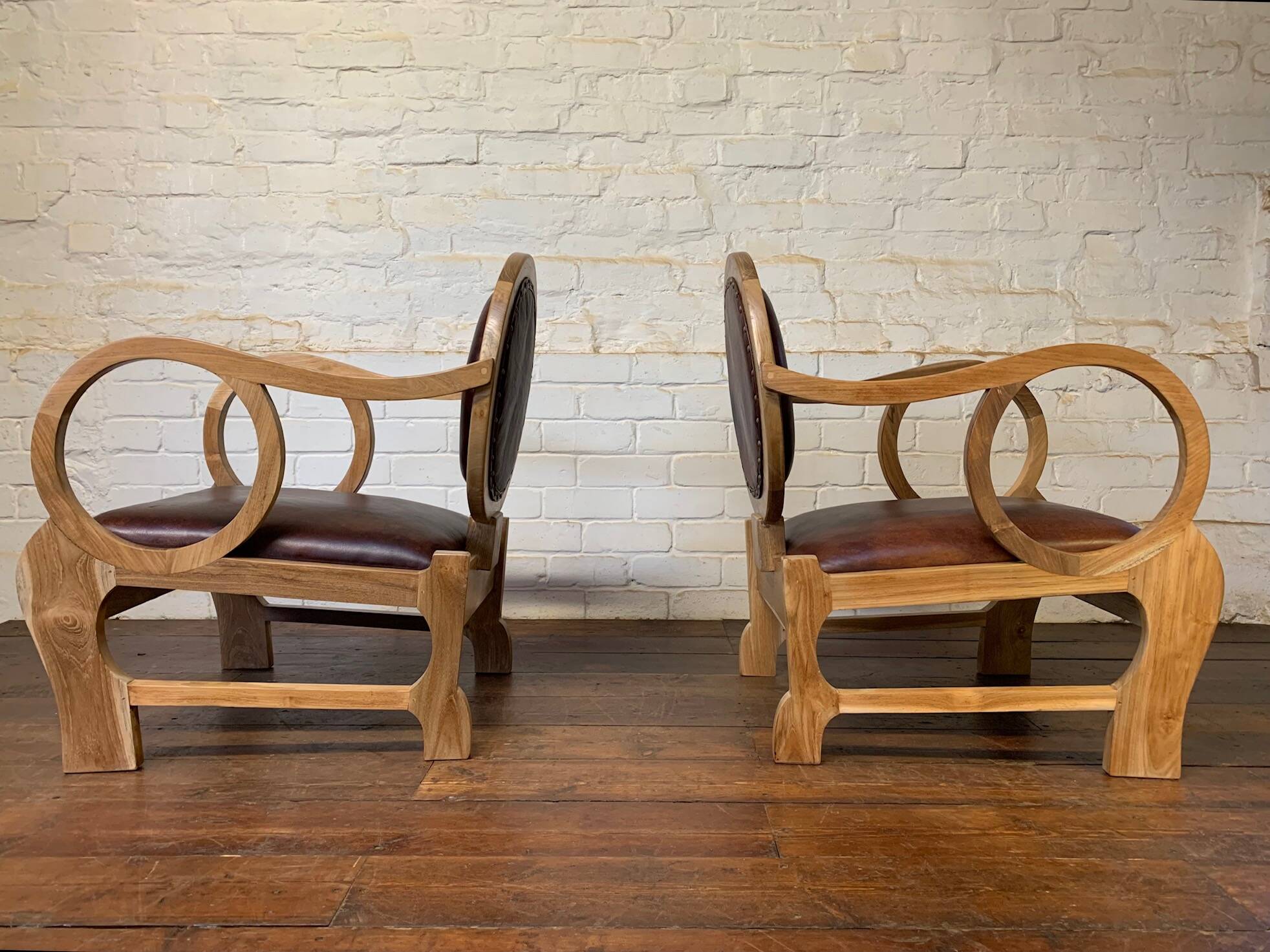 Pair of Hungarian Walnut & Leather Chairs by Lajos Kozma 1884-1948