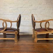 Pair of Hungarian Walnut & Leather Chairs by Lajos Kozma 1884-1948