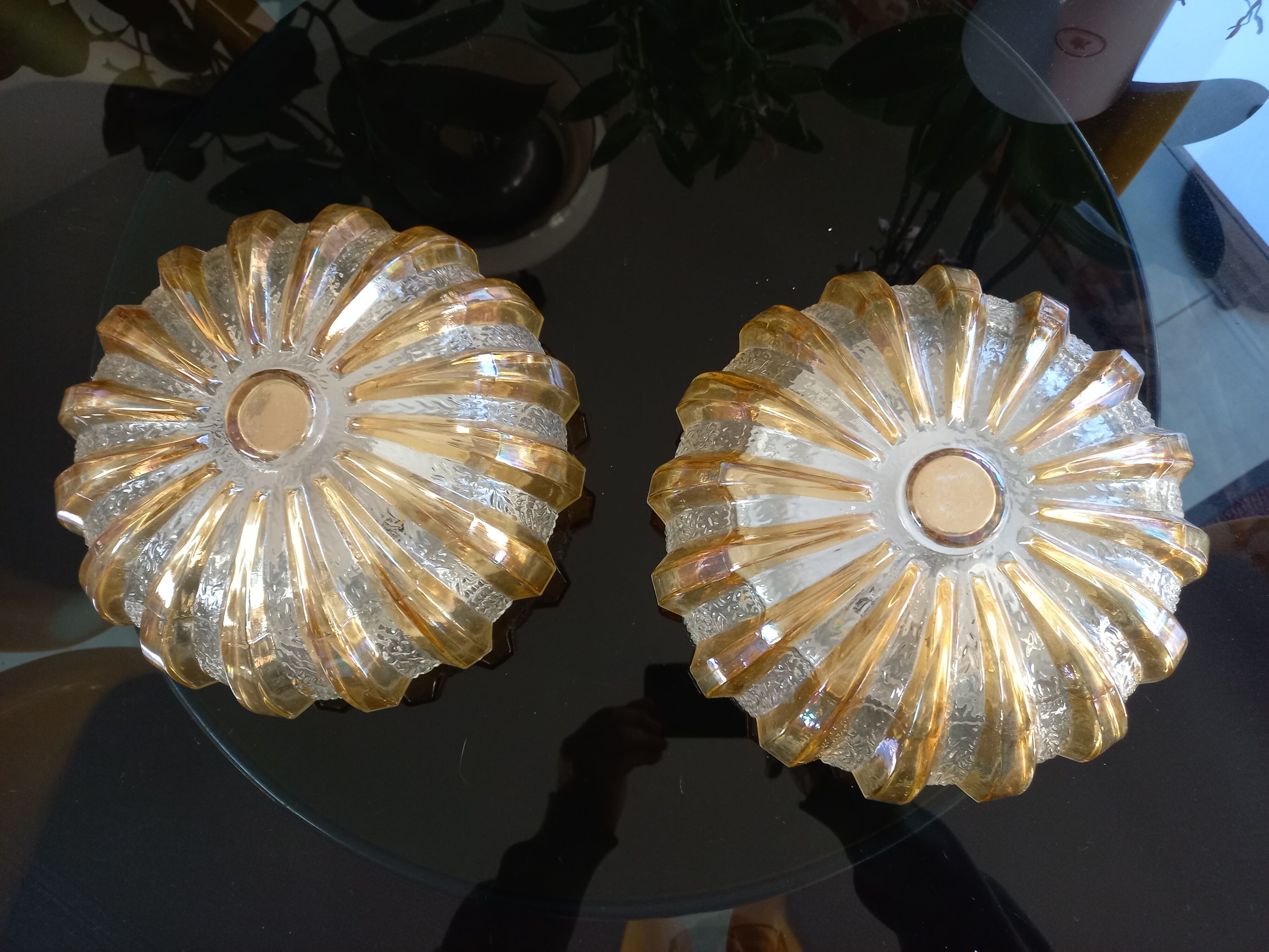 Pair of light fixtures, wall lamps or ceiling lamps 70s