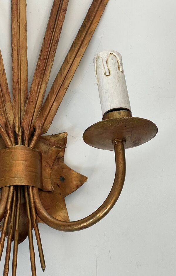 Paire d'appliques dorées aux épis de blé dans le goût de Coco Chanel