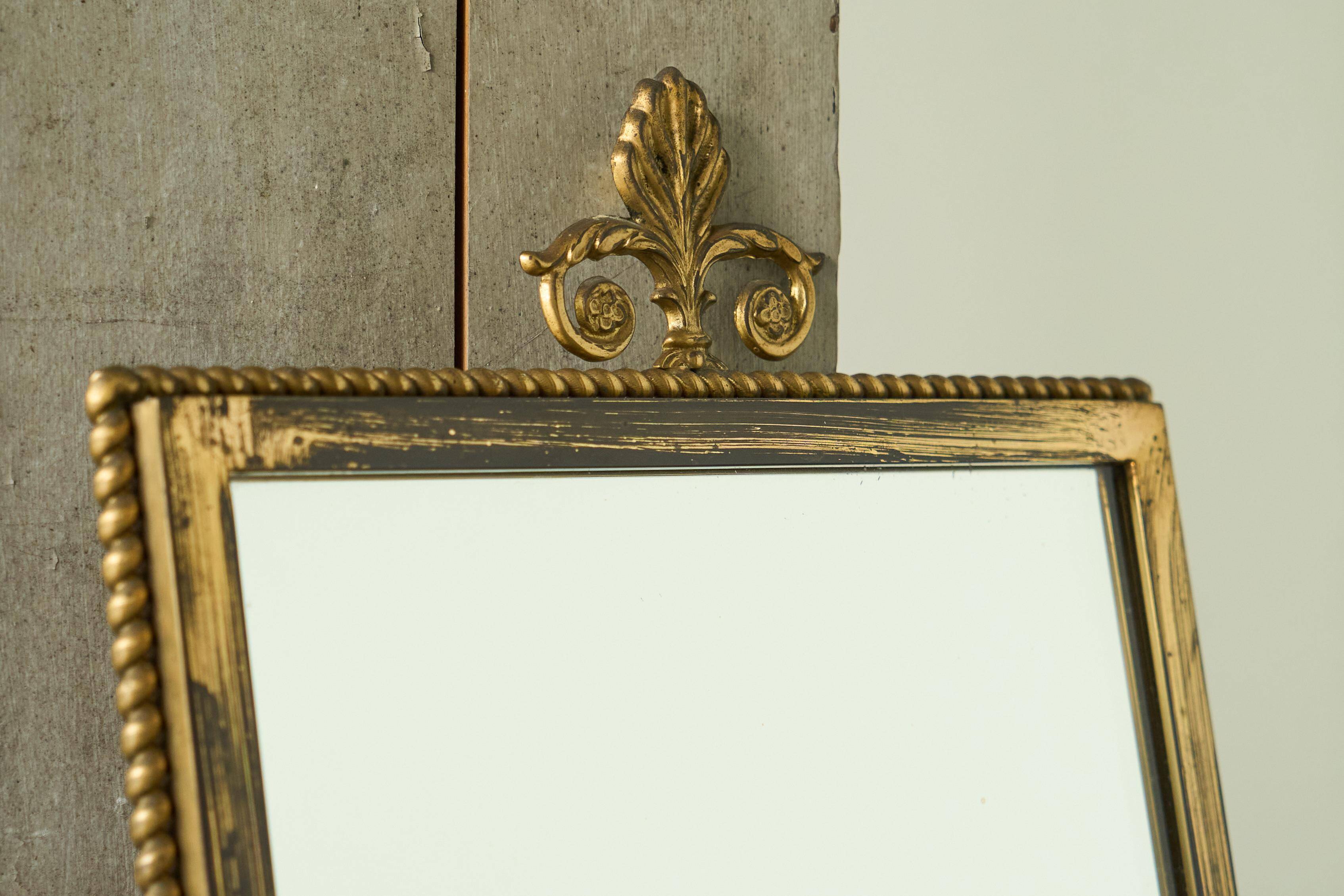 Louis XVI neoclassical mirror in patinated brass, 1960s