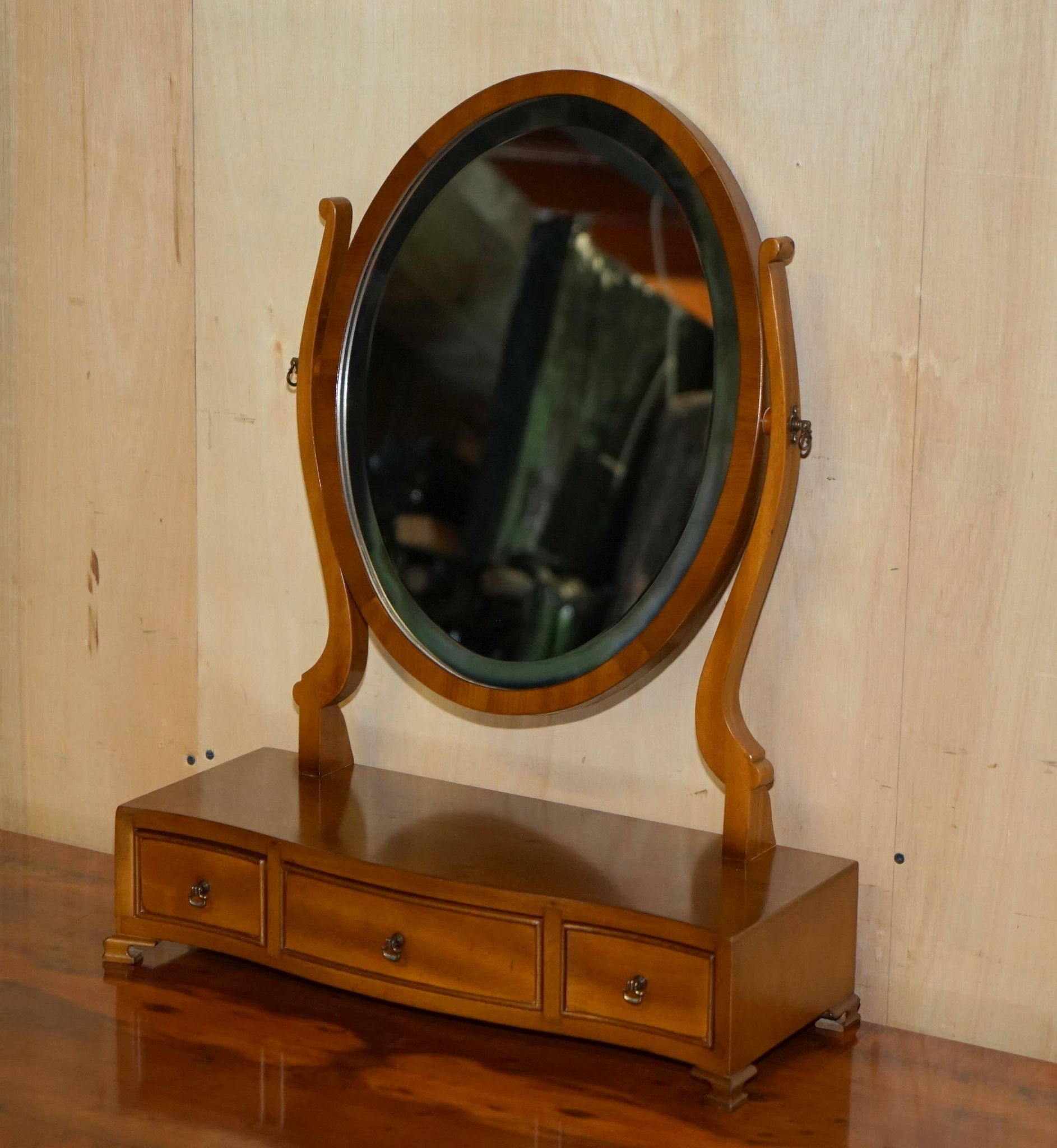 Vintage English walnut burr dressing table with mirror and chair.