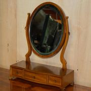 Vintage English walnut burr dressing table with mirror and chair.