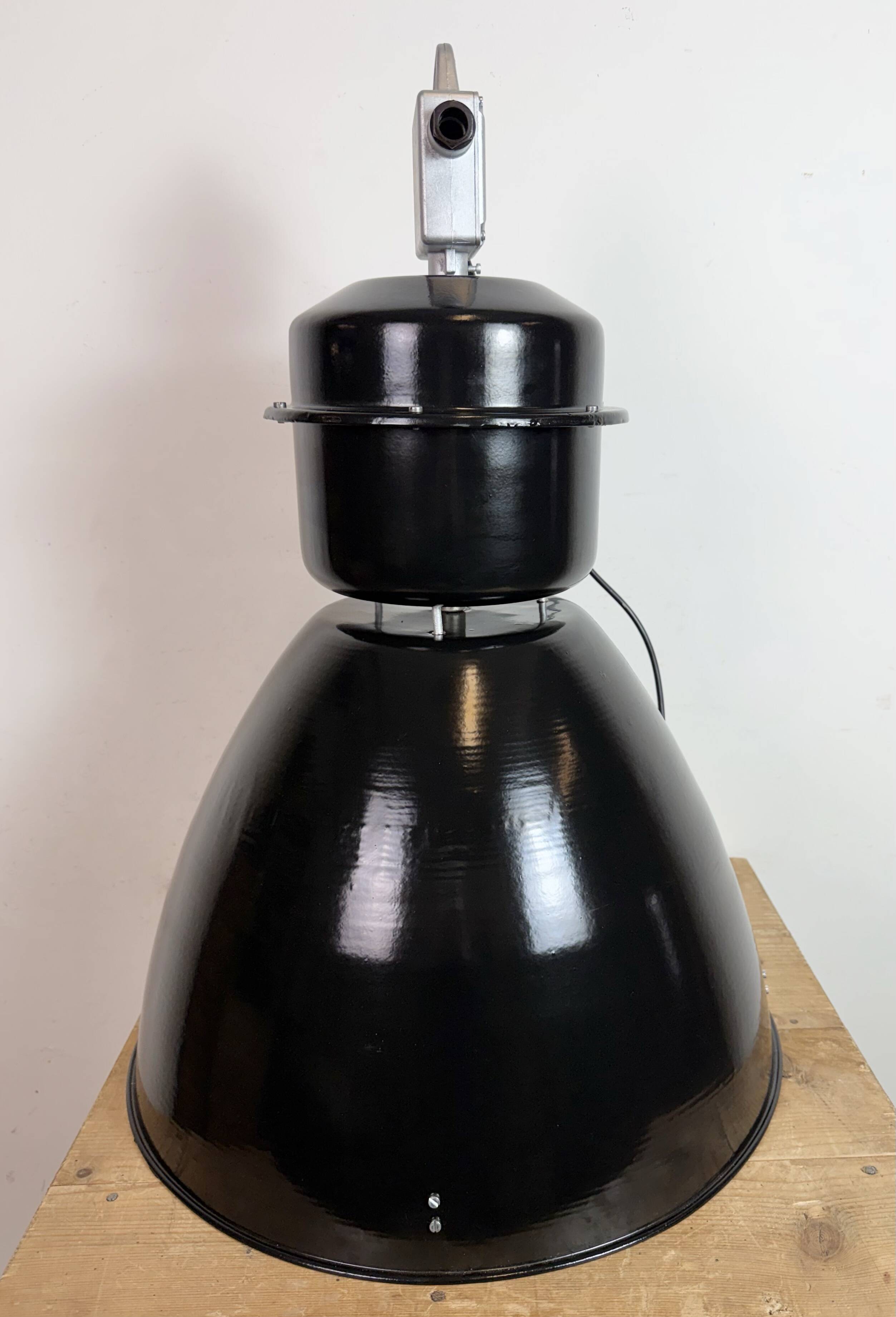 Large Black Industrial Factory Pendant Lamp from Elektrosvit, 1960s