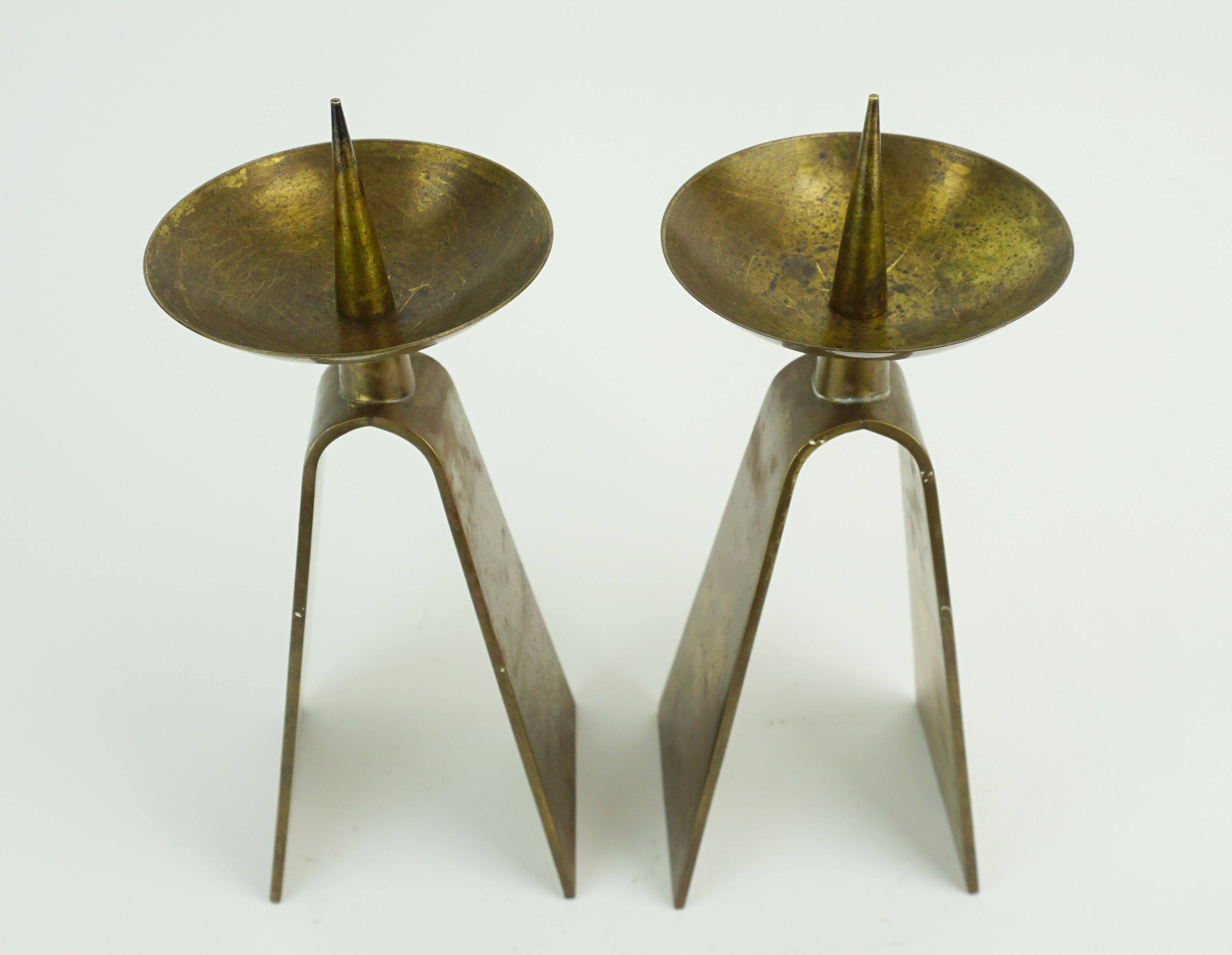 pair of mid century modern brass CANDLE HOLDERS from the 1950s / 60s
