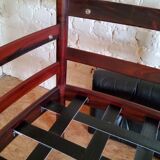 Armchair with vintage ottoman in black leather by Sven Ellekaer for Coja, 1970