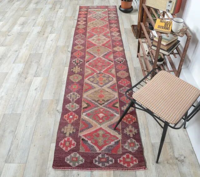 1970s Vintage Turkish Hand-Knotted Herki Runner 73x317