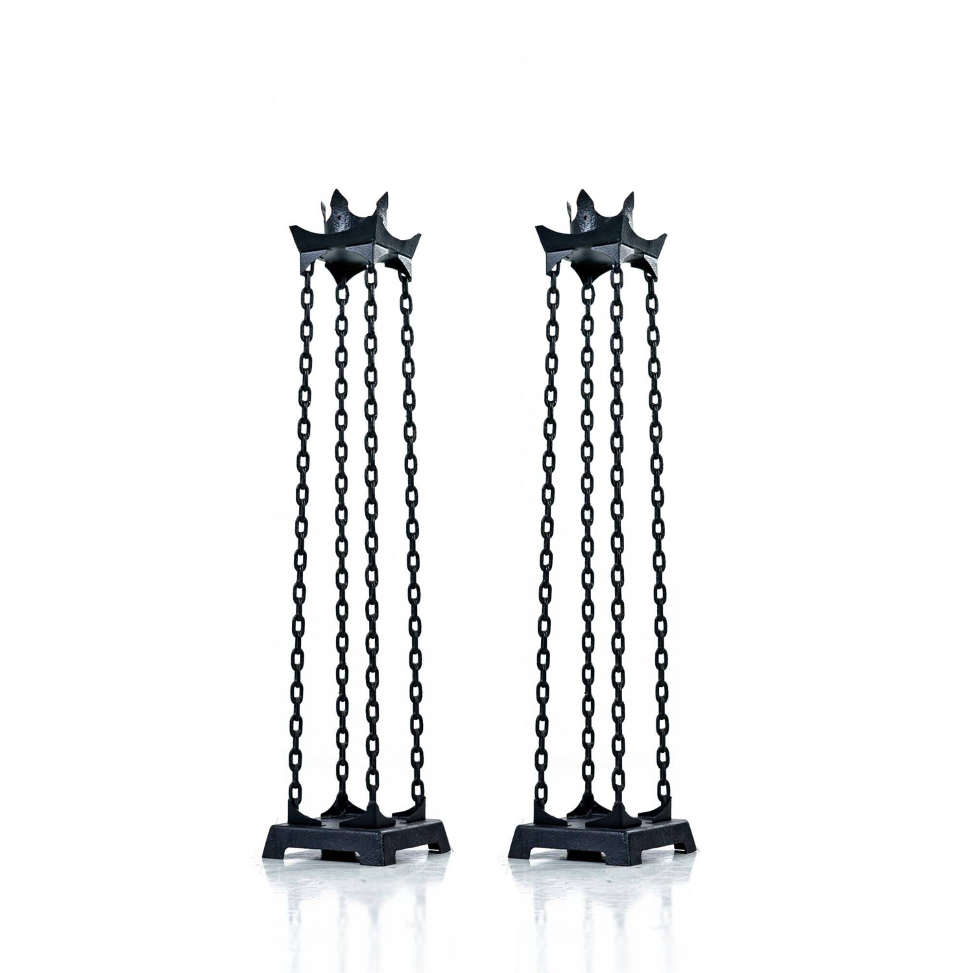 Pair of Gothic Iron Chain Link Free Standing Floor Candlesticks