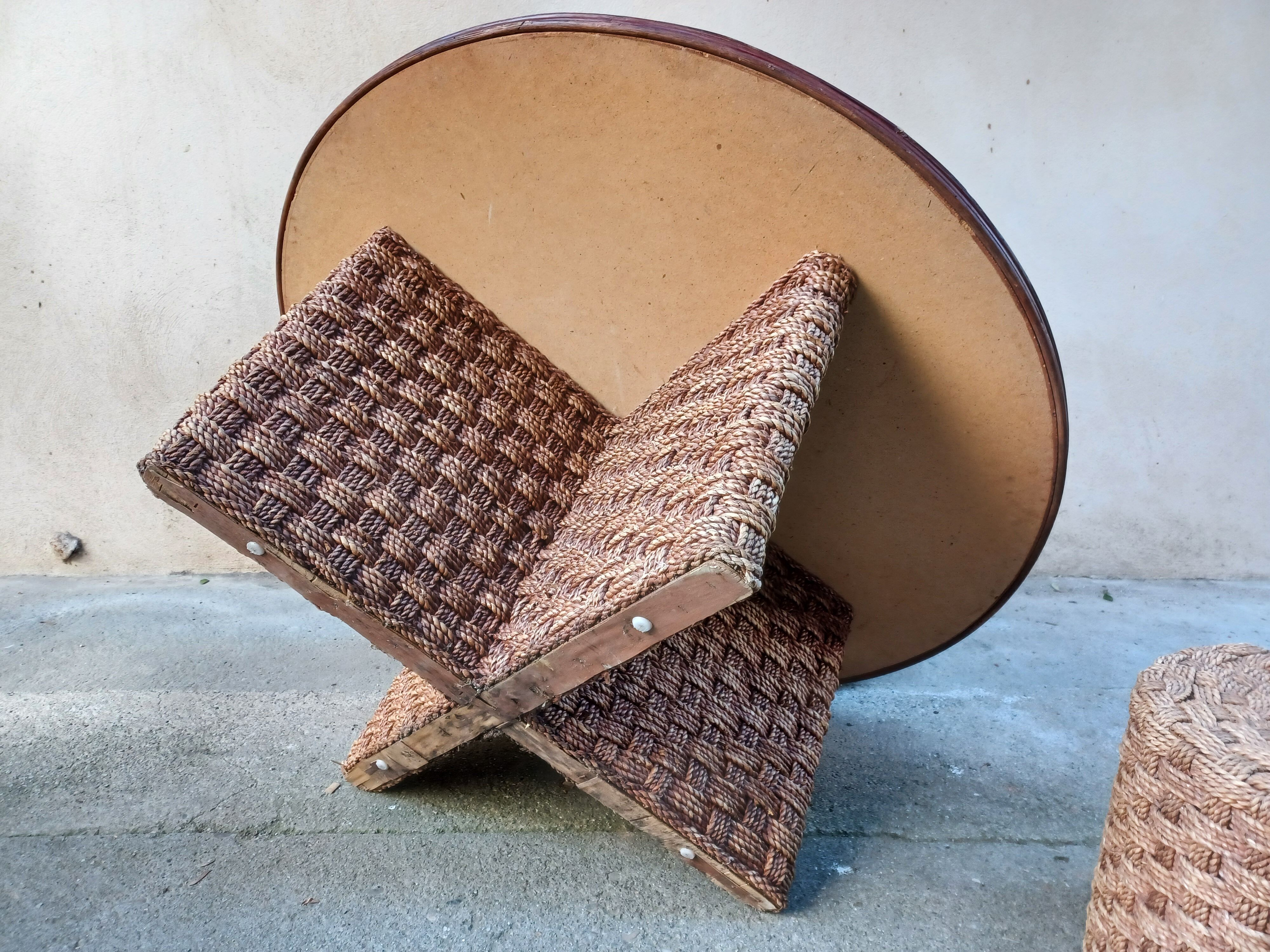 Coffee table and rope stools