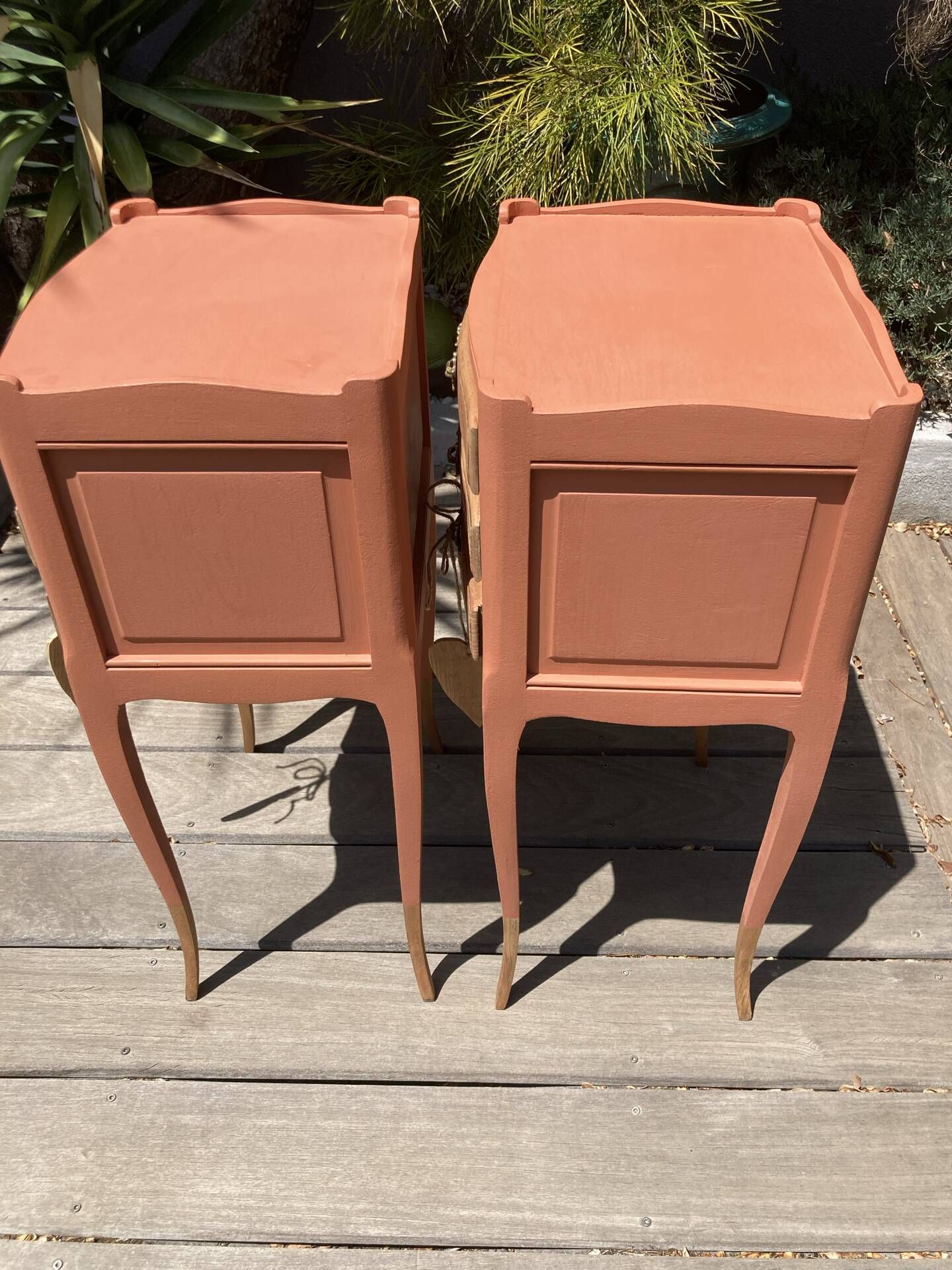 Pair of revamped bohemian / berber bedside tables with the heart "life is beautiful"