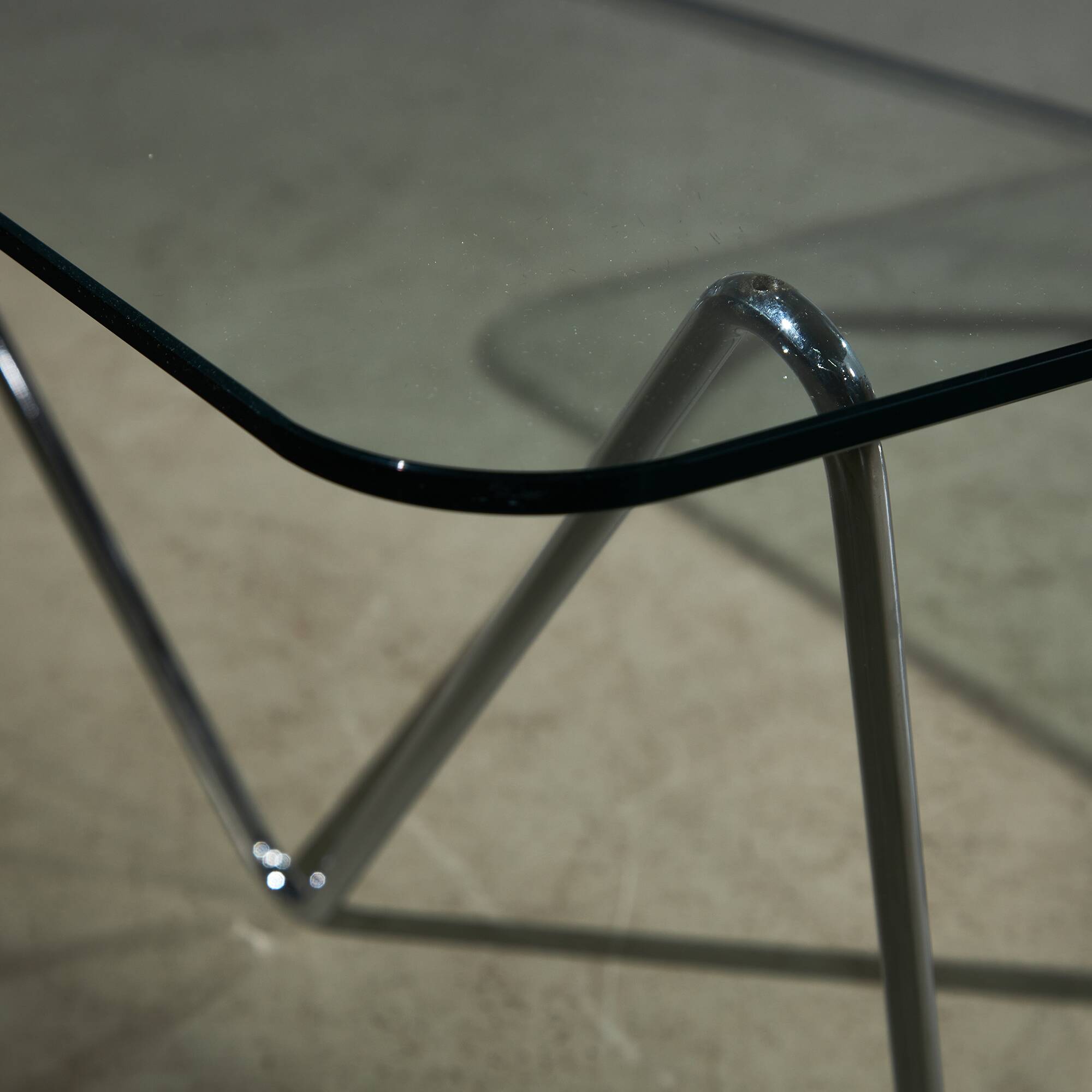 1970's Italian Coffee Table with Tempered Glass on Chrome Zig-Zag Frame