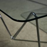 1970's Italian Coffee Table with Tempered Glass on Chrome Zig-Zag Frame