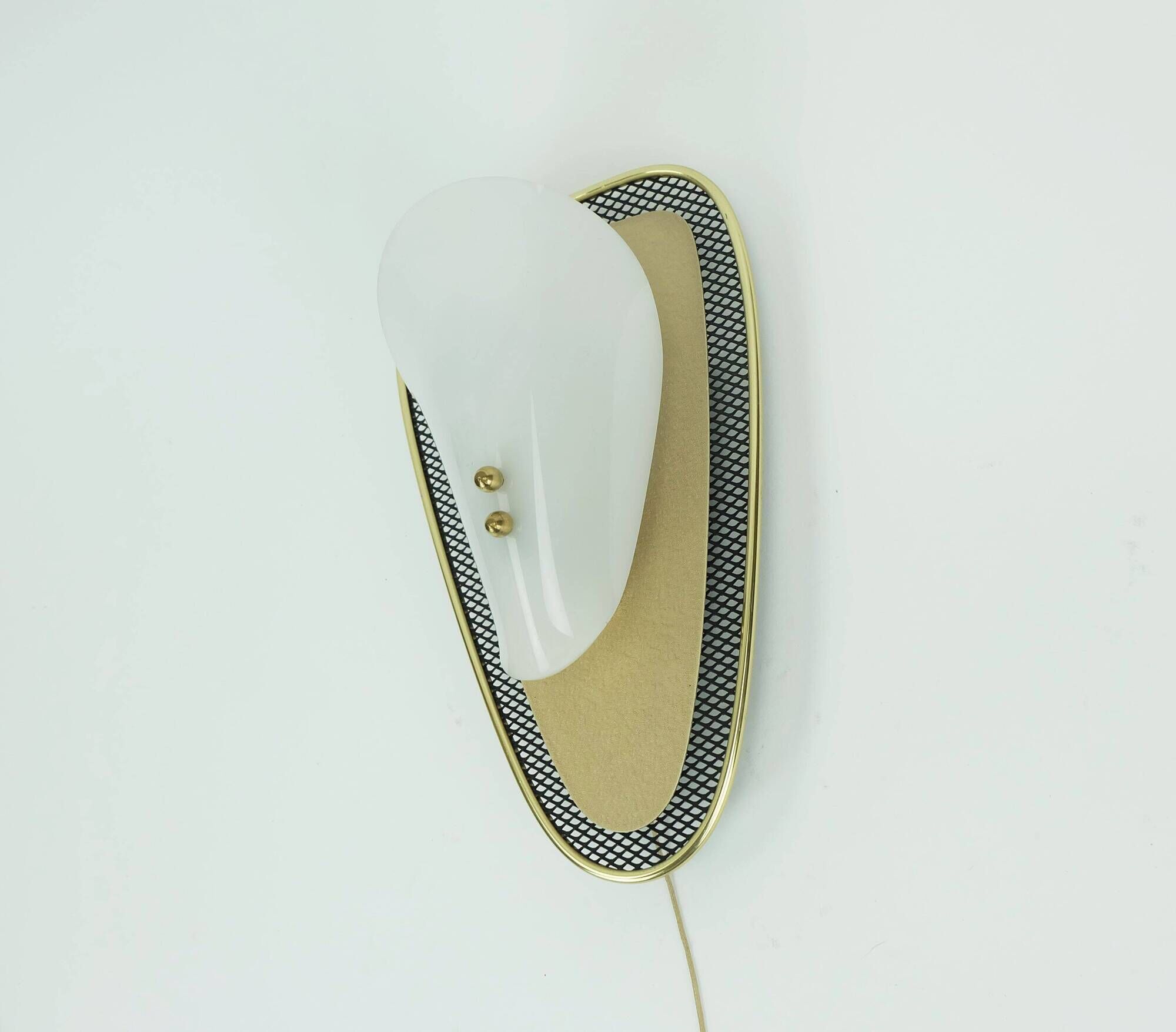 1950s sconce metal mesh and brass with white acrylic shades