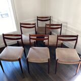 Set of 6 vintage Scandinavian chairs in Rio rosewood & beige mottled velvet 60's