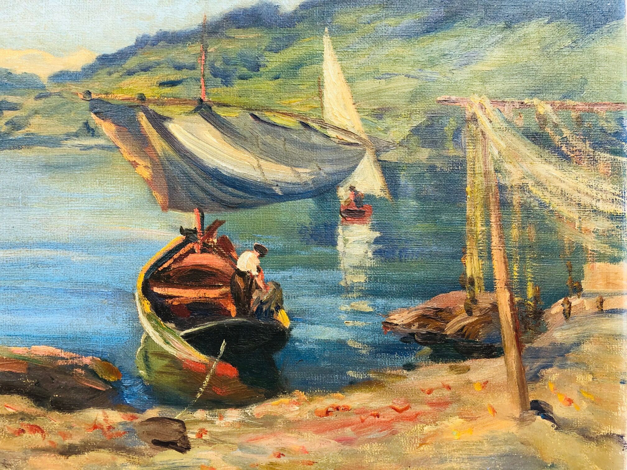 Vintage oil on canvas, "Mediterranean Landscape".
