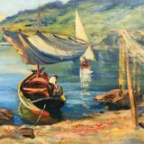 Vintage oil on canvas, "Mediterranean Landscape".