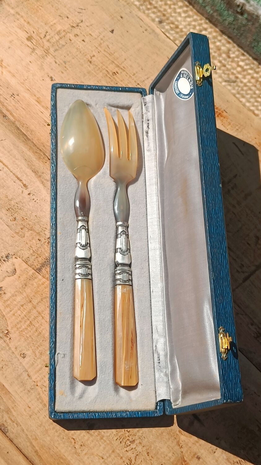 Antique horn salad servers