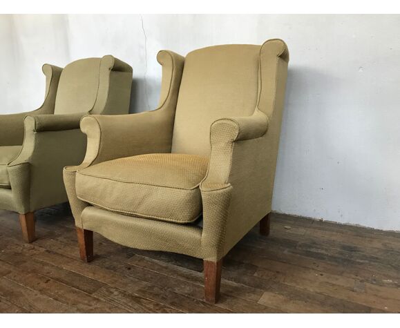 Paire de fauteuils à oreilles vintage 1950 1960 design italy | Selency