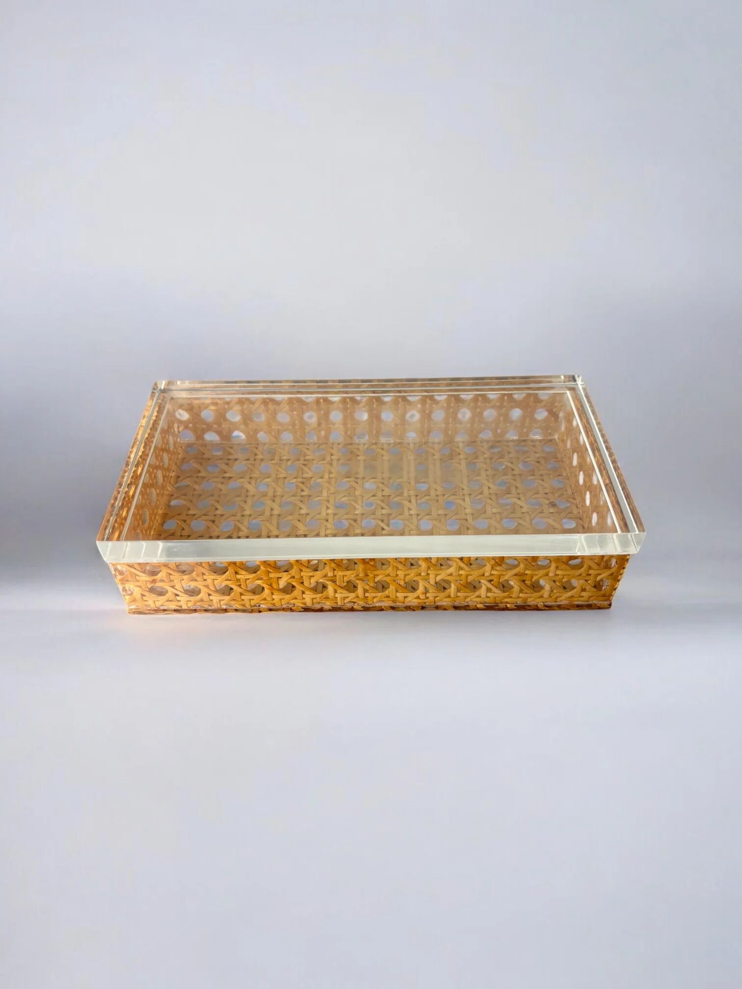 Lucite & rattan vanity box, Christian Dior style, Italy, 1970s