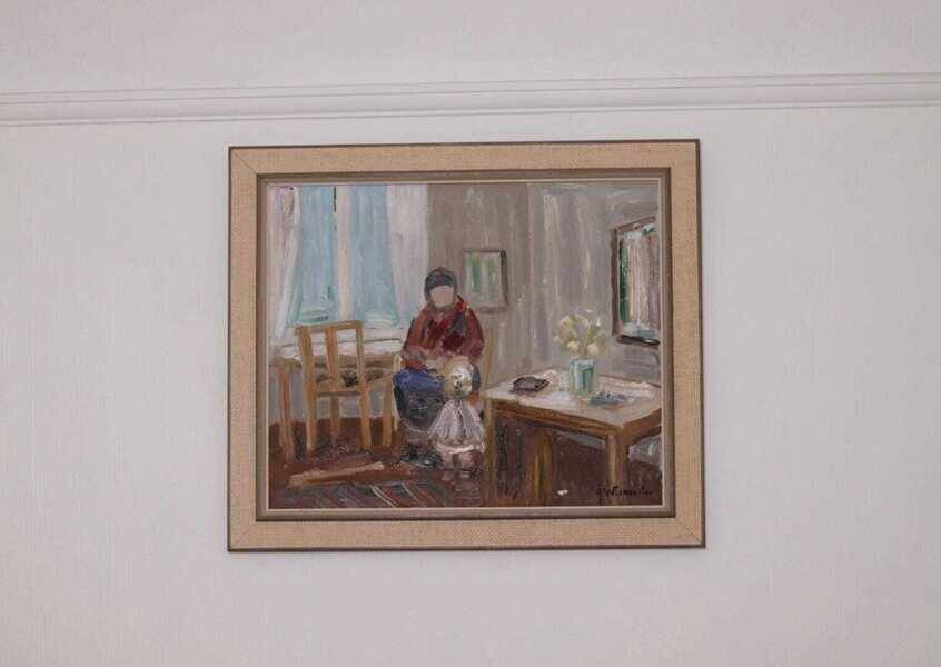 Original Swedish oil on canvas – “Figure in Interior” by Åke Wickström – vintage & framed – 57 × 66 cm