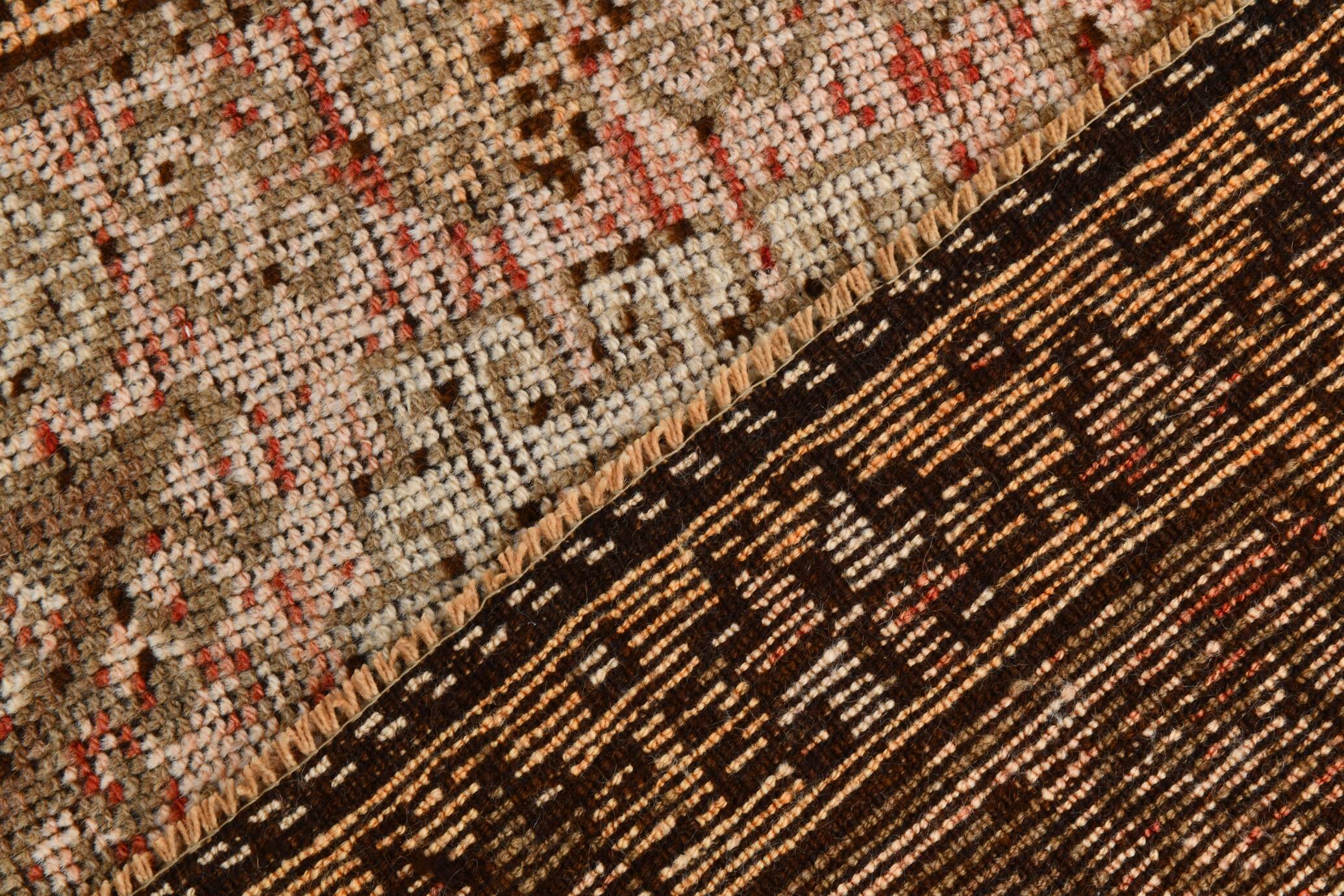 4x8 Brown Cream Geometric Vintage Rug, 112x241Cm