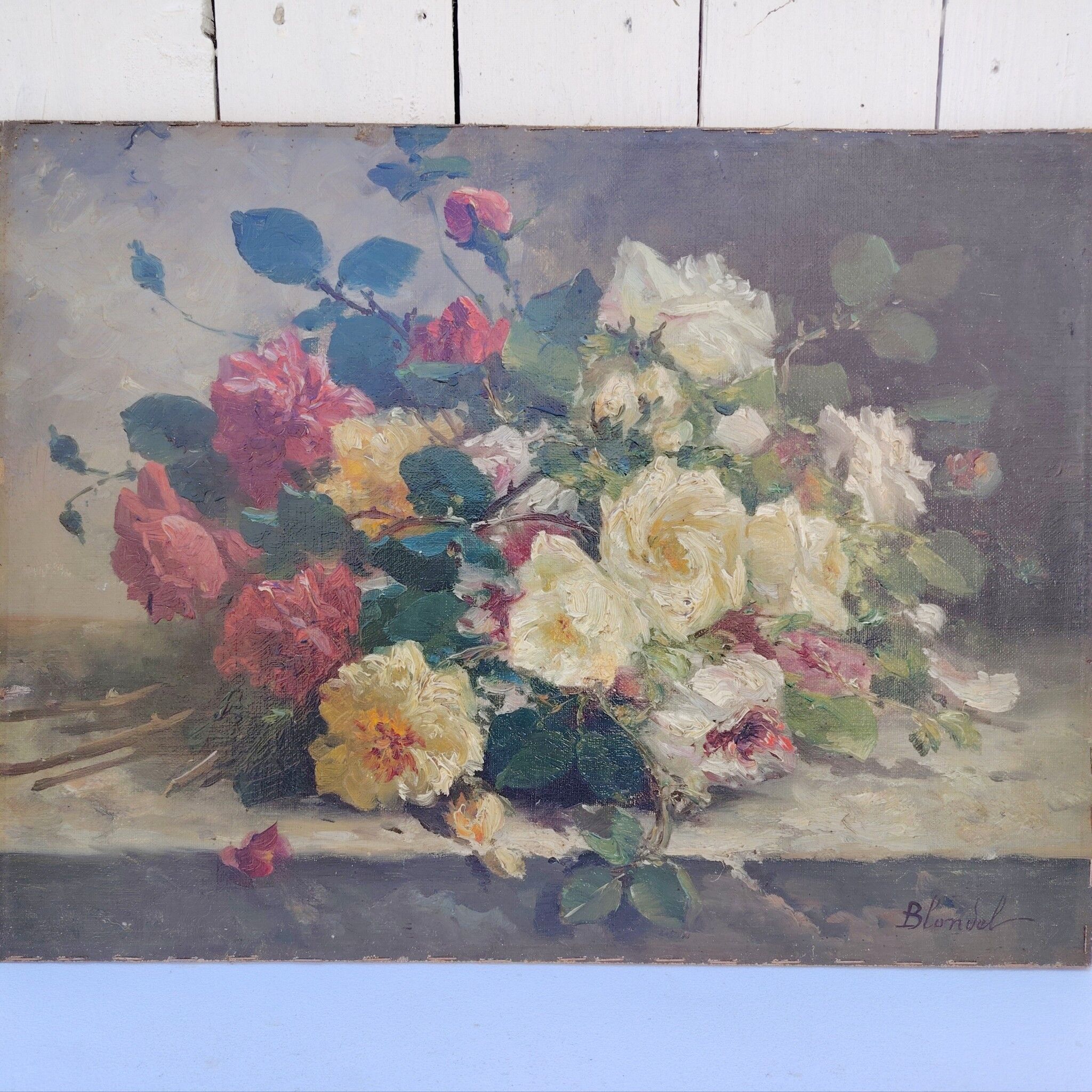 Oil on canvas, bouquet of flowers, signed Blondel.