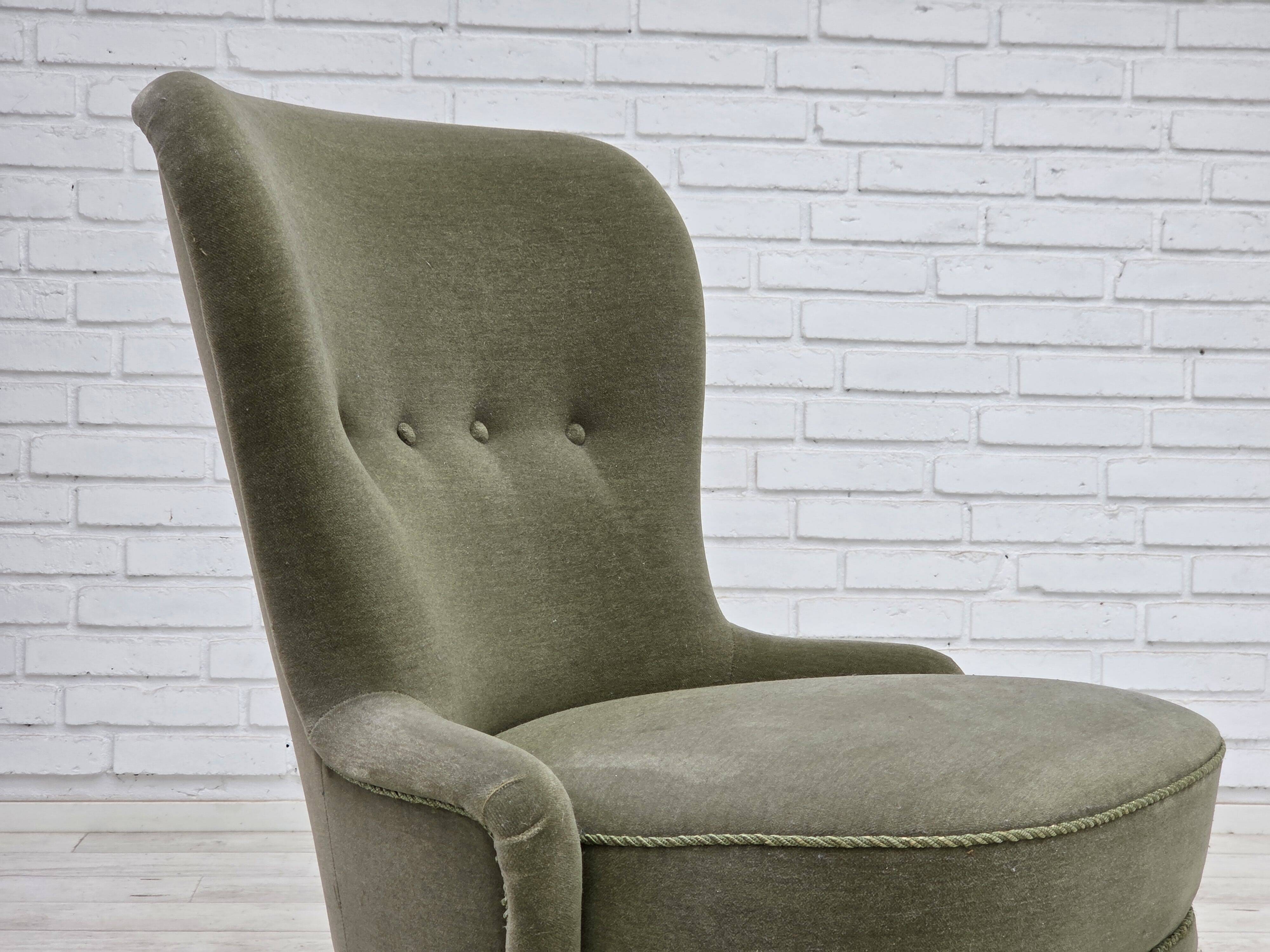 1970s, Danish armchair, green furniture velour.