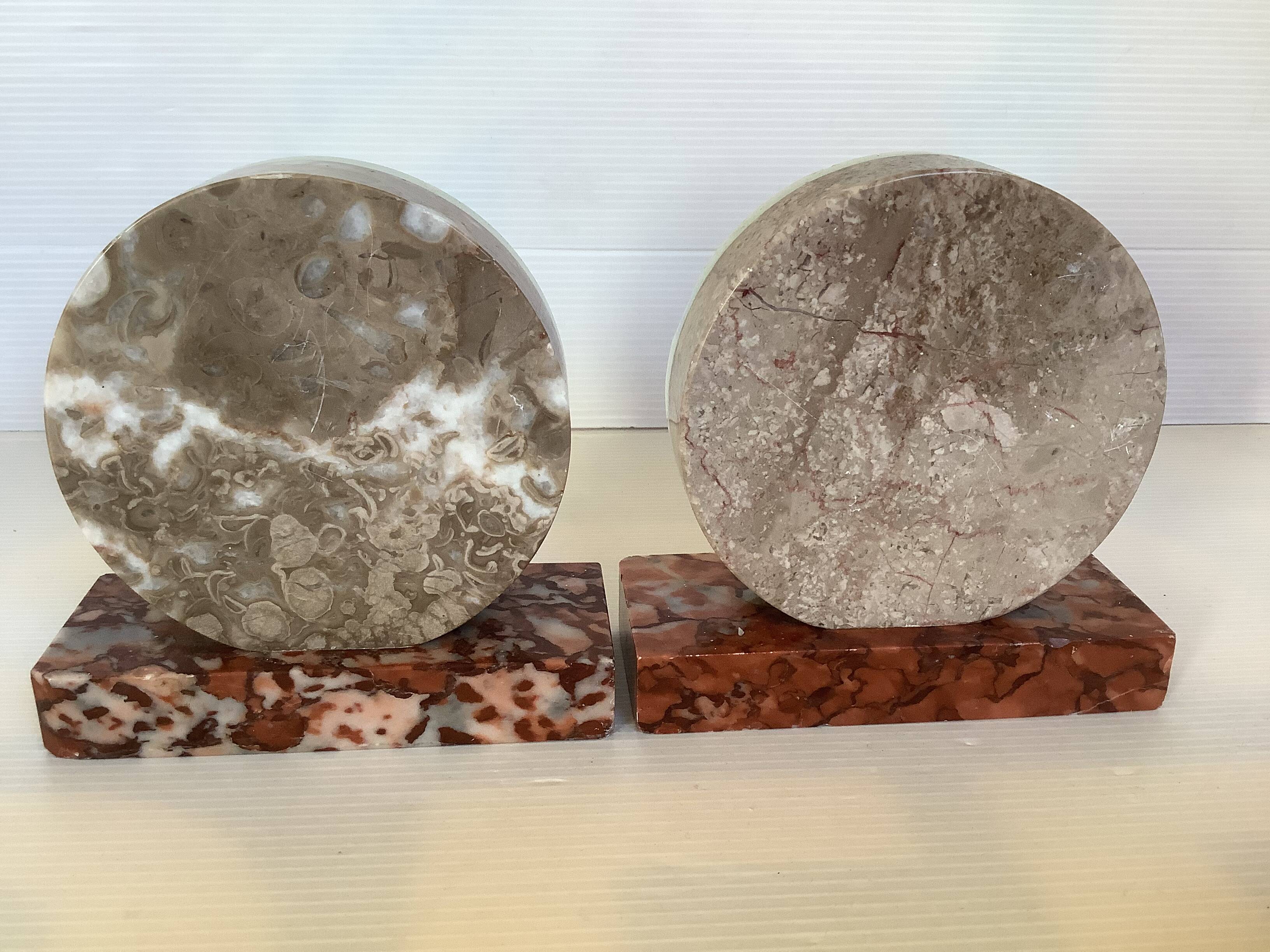 Pair of art deco marble bookends