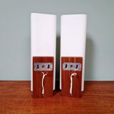 Pair of wall sconces in teak and opaline, Louis Kallf, Philips, 1960