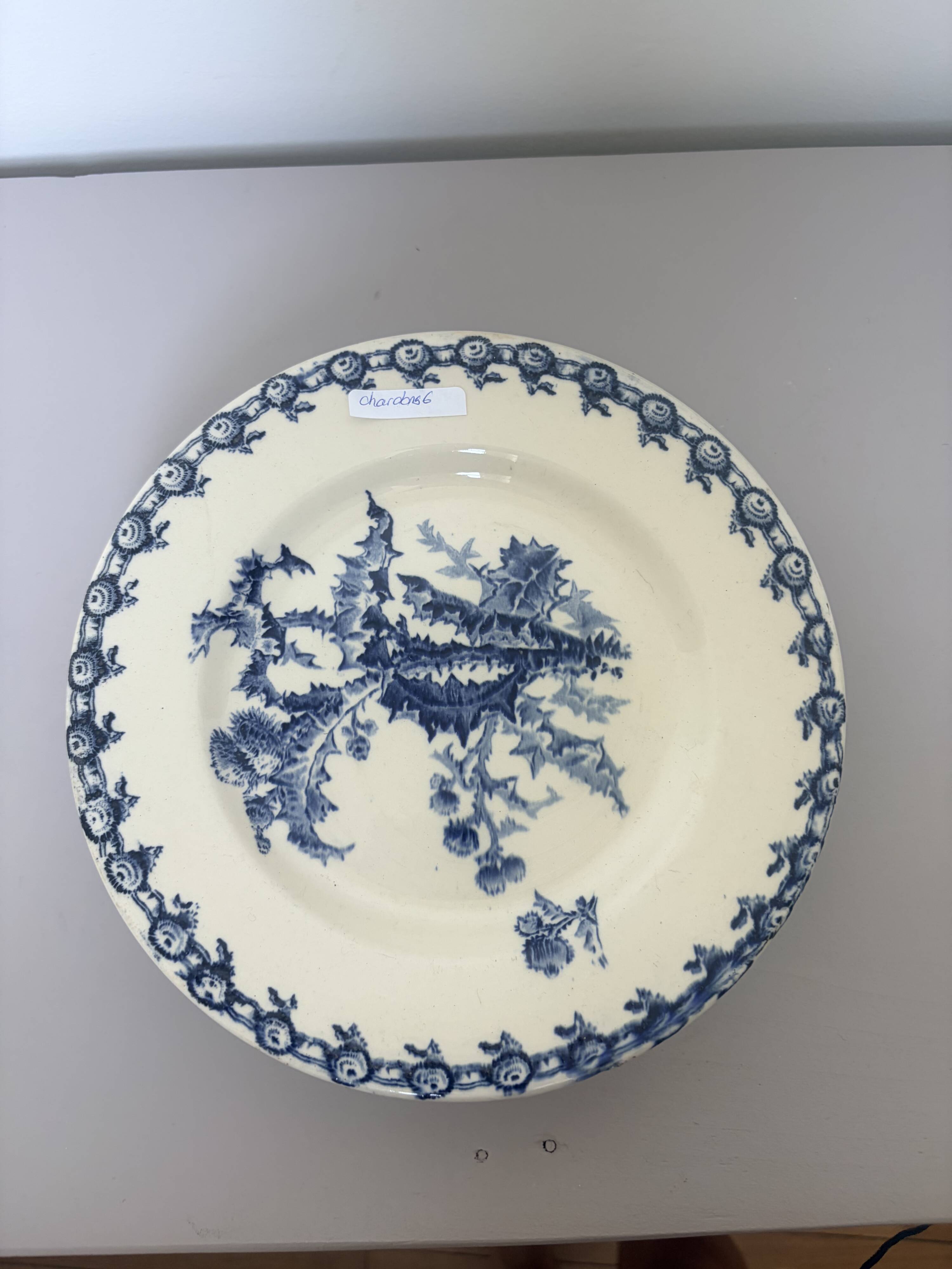 Compotier plat sur piédouche Gien Chardons 260606