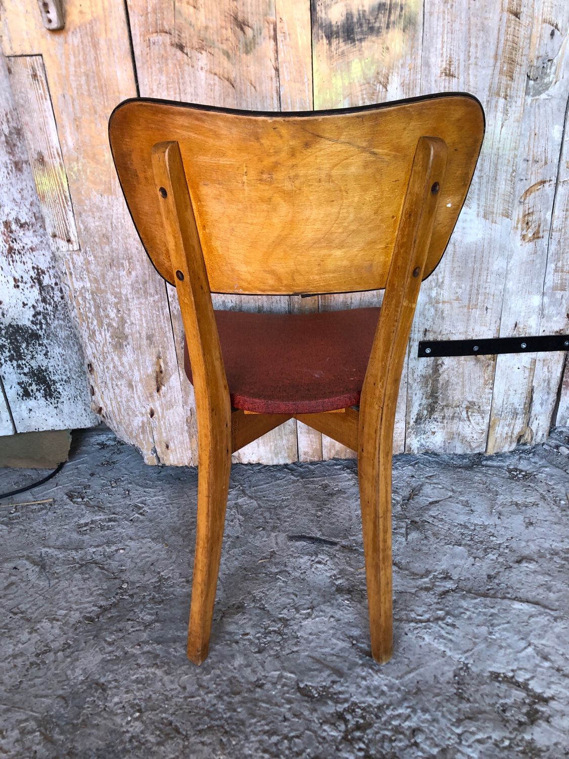 Scandinavian chair wood & skai red 70s vintage