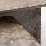 Set of 3 square, fossil marble coffee tables, 1970’s design