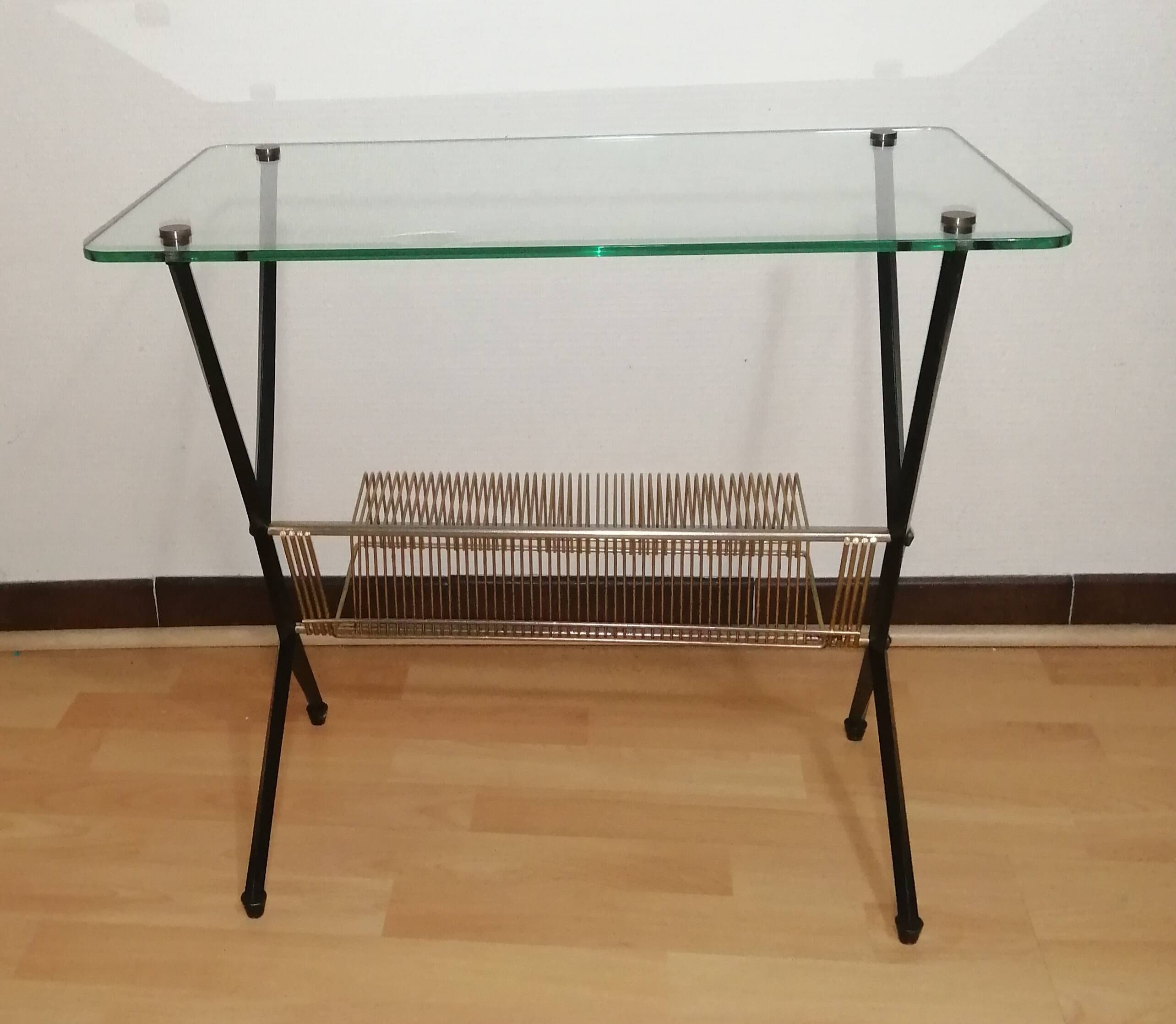 Glass and brass side table Angelo Ostuni for Frangi Milano 1950