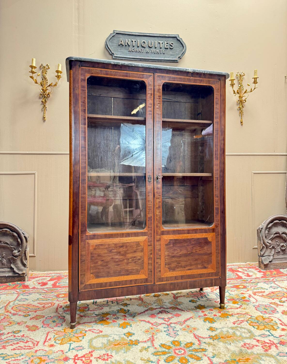 E. Bourdot Showcase In Louis XVI Marquetry Stamped XVIII Eme