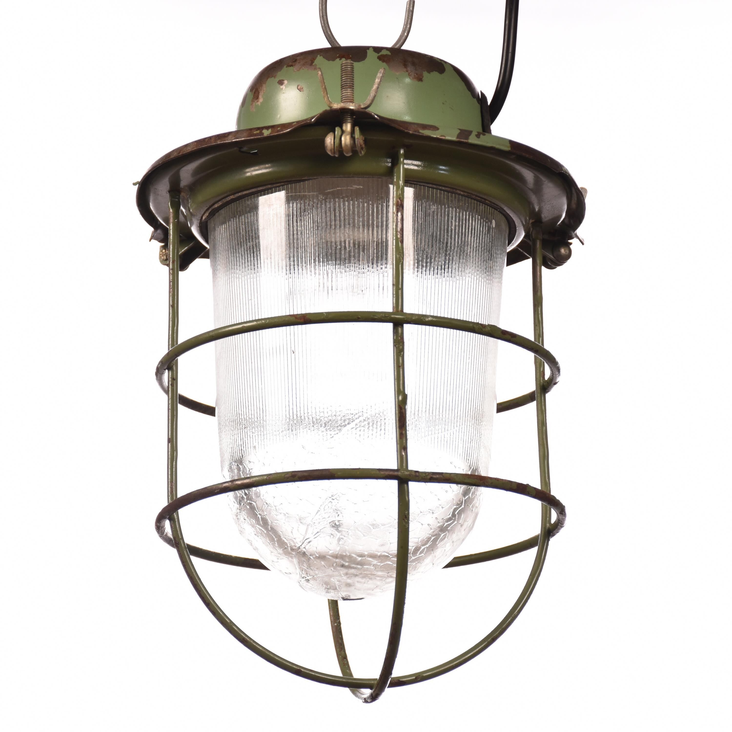 Industrial cage lamp green