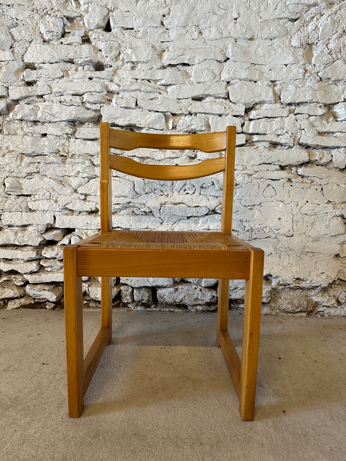 6 Regain House chairs - Elm and straw - 1980 - Vintage - Brutalist