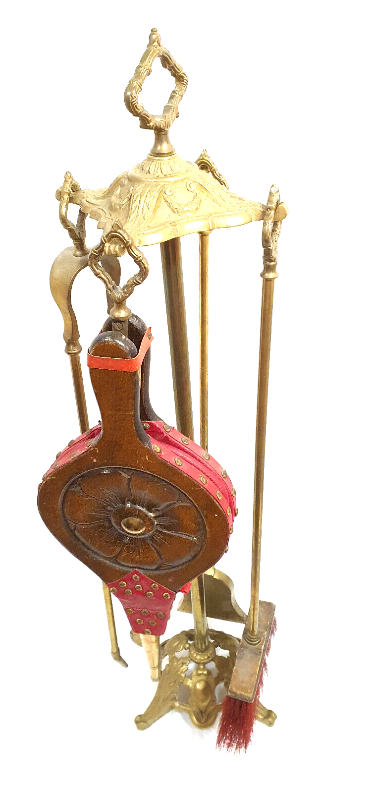 Old bronze chimney servant shovel broom bellows and clamp