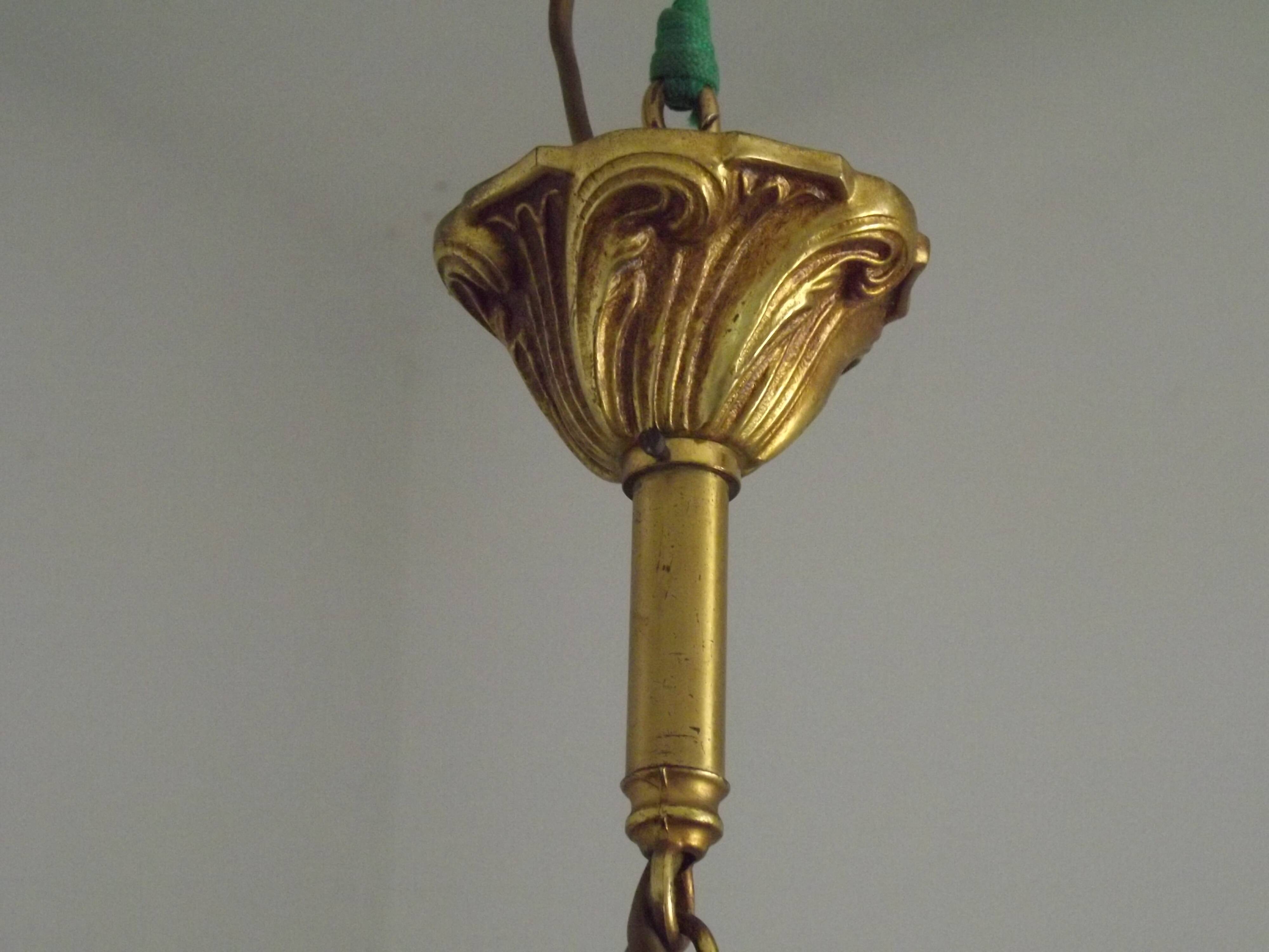 French Vintage Bronze Art Nouveau Style 4 Light 4 Sided Cage Chandelier