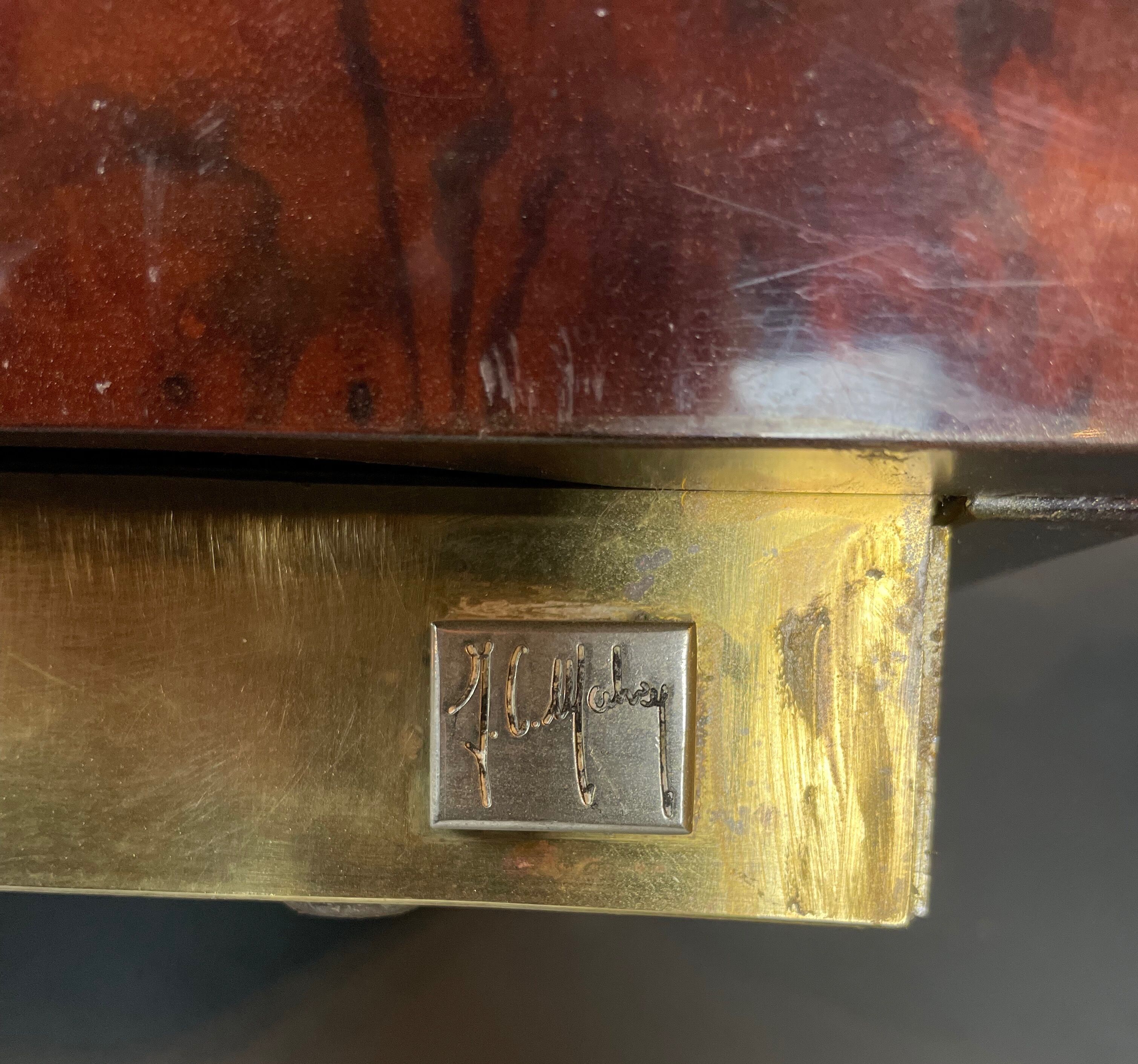 Bedside of Jean-Claude Mahey in elm magnifying glass and brass circa 1970