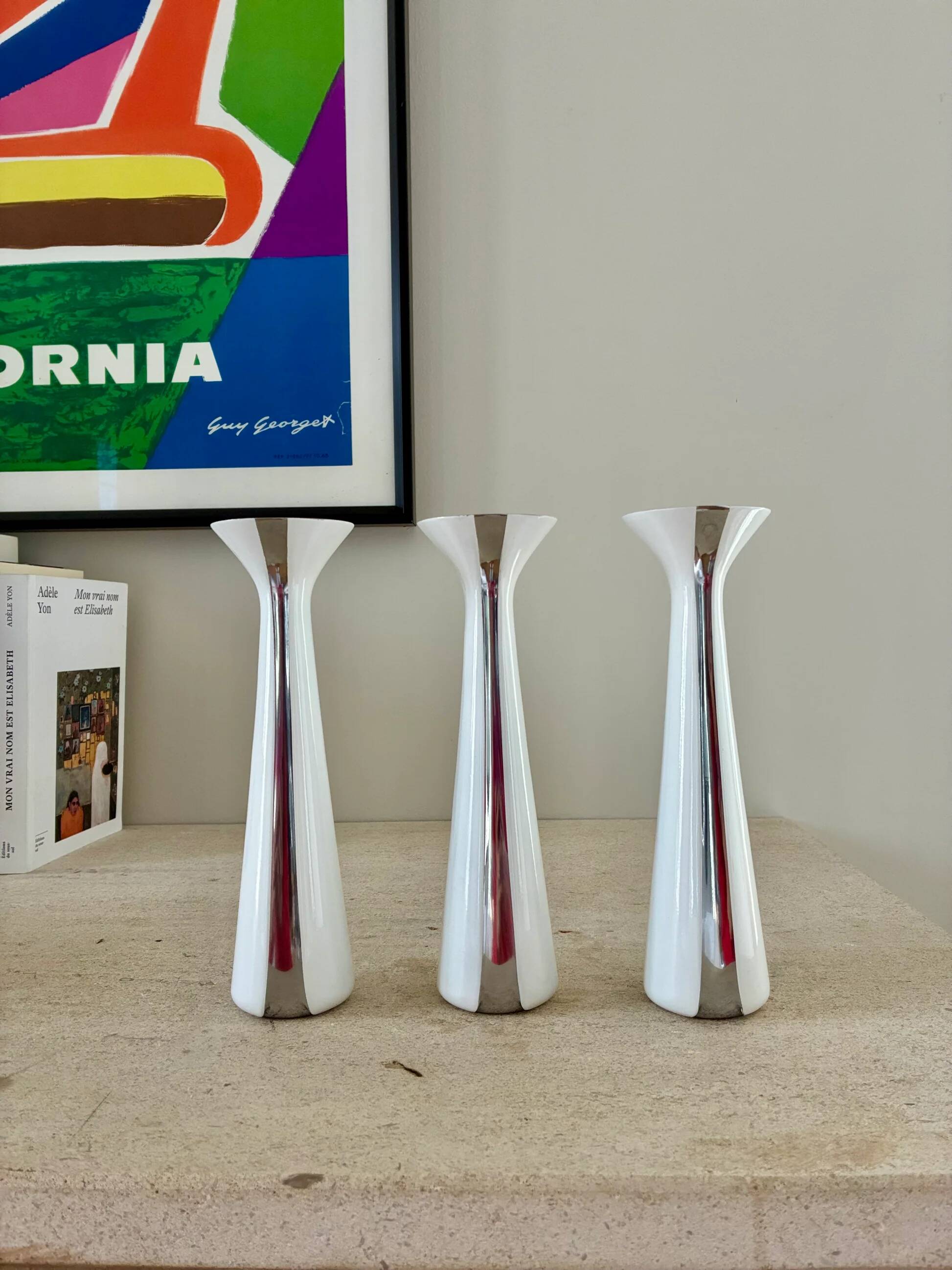 Trio of Danish steel candlesticks - 1980