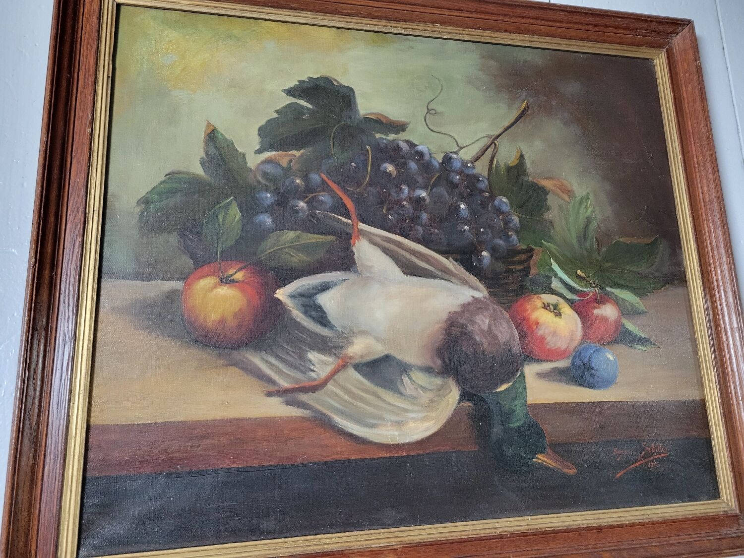Still Life with Grapes and Game, signed, 1913