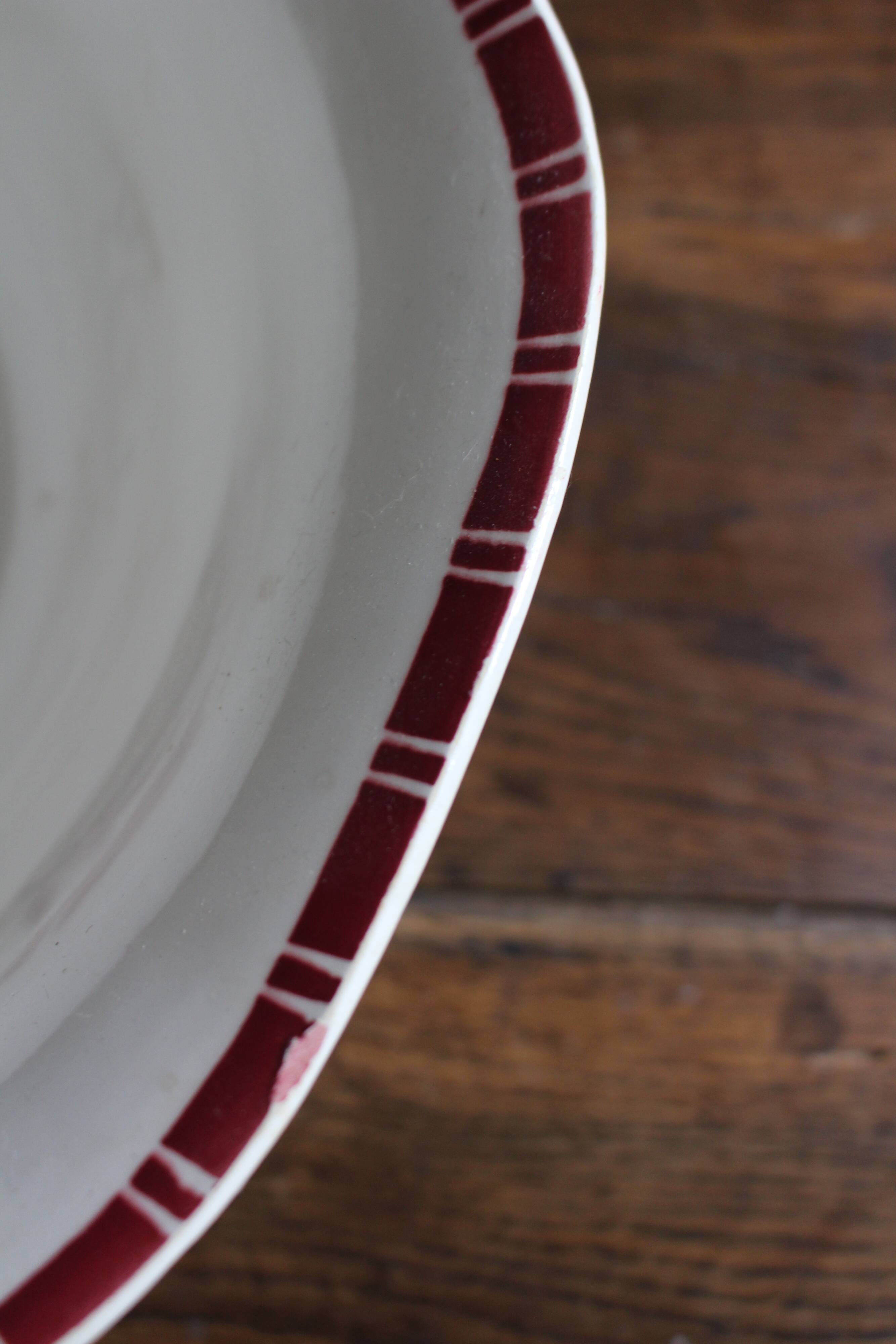 Large Sylvia Digoin Sarreguemines red flower Art Deco salad bowl