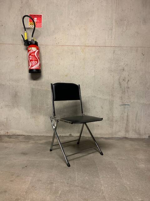 Eyrel folding chairs in chrome metal and imitation leather from the 70s
